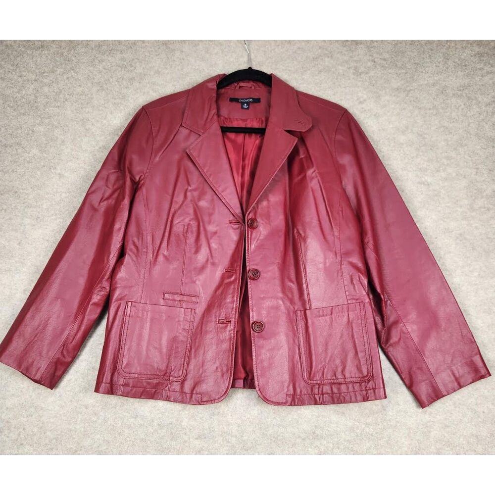 Chadwicks Women's Retro Red Leather Blazer Size 16 XL Vintage Boho Hippie